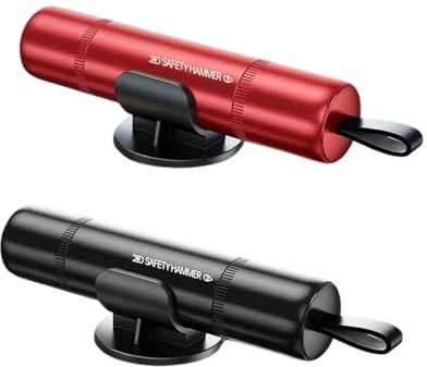 2 Pezzi Taglia Cinture di Sicurezza e Rompivetro per Auto, 2 in 1 Martello di Sicurezza per Auto, Rompi Vetro Auto Emergenza con Vetro di Prova, per Automobili,Taxi,Autobus (Nero + Rosso)