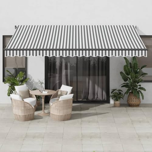 sephironlbb Toldo manual con LED, antracita blanco, 450 x 350 cm, brazo articulado, protección solar, resistente a la intemperie, resistente a los rayos UV, extensible, para balcón, terraza, jardín