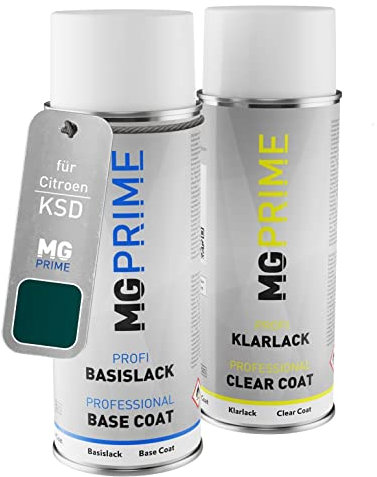 MG PRIME Autolack Sprühdosen Set für Citroen KSD Vert Petitpre Metallic/Smaragdgrün Metallic Basislack Klarlack Spraydose 400ml