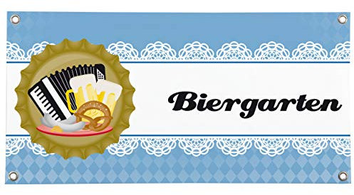 Vispronet PVC-Banner ✓ Biergarten, Bier-Fest ✓ versch. Größen ✓ mit Metallösen ✓ inkl. Spanngummis (100x200 cm, Biergarten 1)