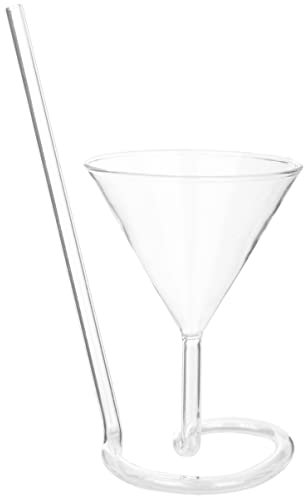 HEMOTON Weingläser Stielgläser Kreatives Martini-Glas Spiralkelch mit Trinkrohr Strohhalm Hochzeit Toast Flöten (transparent) 19.2 * 8CM