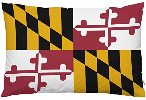 EKOBLA Kissenbezug mit Maryland-Flagge, moderne geometrische Kunst, Gelb, Schwarz, Weiß, Rot, Dekor, Lendenwirbelkissen, Kissen für Sofa, Couch, Bett, Standardgröße, Queen-Size-Größe 50,8 x 76,2 cm
