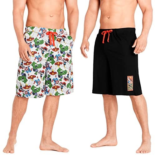 Marvel Mens Shorts, Mens Joggers Bottoms with Iron Man Captain America Hulk and Thor, Casual Summer Shorts for Men, Gifts for Men Teenagers (Black, M)