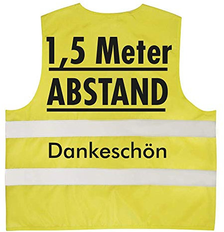Fan-O-Menal Warnweste mit Print - 1,5 Meter Abstand Dankeschön - 15951 Gr. S-2XL Sicherheitsweste Farbe gelb, Größe M