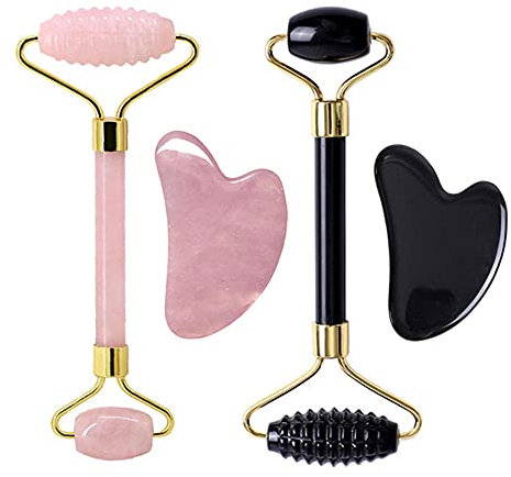 Gouache Scraper für Gesicht Jade Roller Massage Gua Sha Back Scratcher Gua Sha Board Rose Quarz Jade Roller Kopf Massager Werkzeuge-Rot