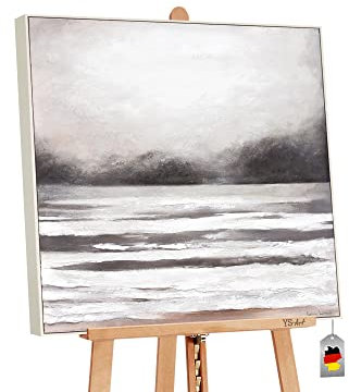 YS-Art Abstrakt Acryl Gemälde auf Leinwand mit Rahmen Meereslandschaft handgemalt Wandbilder Wohnzimmer modern Wohndekor Bilder Büro echte Kunst 100x100 cm