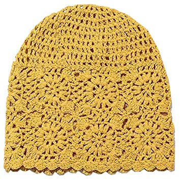 FSSTUD Crochet Beanie Mütze Häkelmütze Strickmütze Skullcap Gehäkelte Baggy Mütze Wintermütze für Damen Gelb