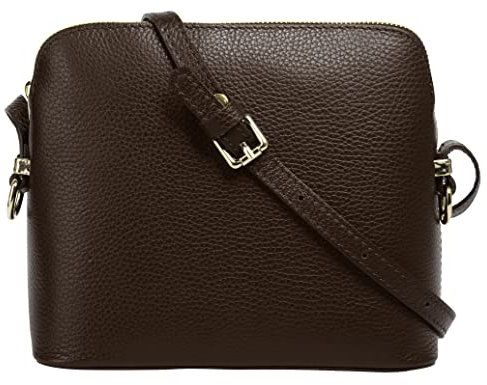 Cluty Umhängetasche Echt Leder Damen | Made in Italy, Smartphonefach, Handtasche aus Leder, Crossbody Bag mit Reißverschluss, kleine Schultertasche dunkelbraun | 021219