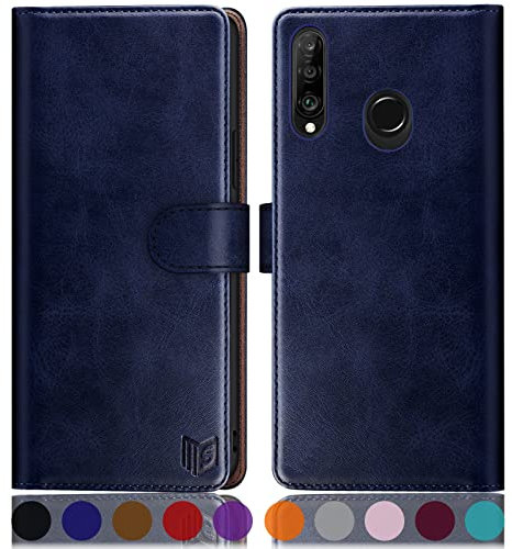SUANPOT [RFID Schutz für Huawei P30 Lite Hülle PU Leder Handyhülle Lederhülle Klapphülle Kartenfach Flip Cover für Huawei P30 Lite Handy hülle Leather Wallet Phone Case Blau