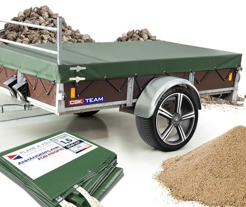Plane - Abdeckplane für Saris Anhänger mit H-Gestell 217 x 133 x 15 cm Wasserfeste Anhängerplane mit viel Zubehör - Premium Anhänger Abdeckung - 680 gr/m² Bronzegrün