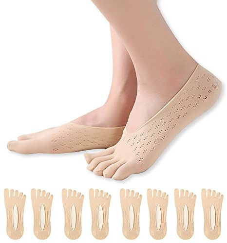 Feliciay 4 Paires De Chaussettes Pour Orteils Chaussettes Invisibles à Cinq Doigts Chaussettes Respirantes Pour Femmes Chaussettes à Doublure Basse AntidéRapantes (Couleur De La Peau)