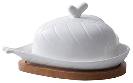 Mantequera Bandeja de contenedor de postre de plato de mantequilla de porcelana creativa con cubierta de mantequilla sellada multifunción para mantequilla suave y queso (blanco) Mantequillera
