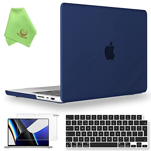 UESWILL 3in1 Compatible with MacBook Pro 16 inch M4 M3 M2 M1 Pro Max chip (2021-2024 Release), Matte Hard Shell Case + UK Layout Keyboard Cover + Screen Protector, Navy Blue