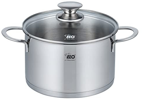 ELO 72551 Galant - Olla para carne, 20 cm, con tapa de cristal, inducción, acero inoxidable brillante, con escala de litros y sistema de dosificación de aceite