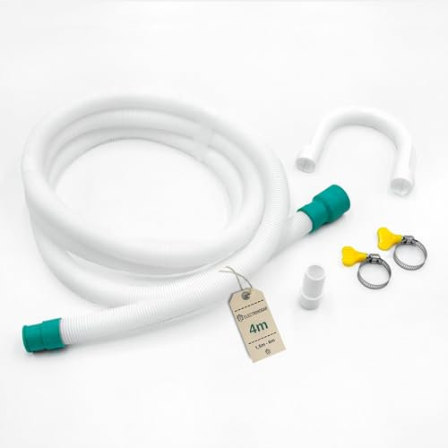 ELECTROHOGAR Manguera Lavadora 4 Metros | Kit Unión Lavadora Secadora | Empalme Para Desagüe Lavadora Con Accesorios De Conexión | Compatible Con Todas las Marcas: LG, Bosch, AEG, Teka, Electrolux