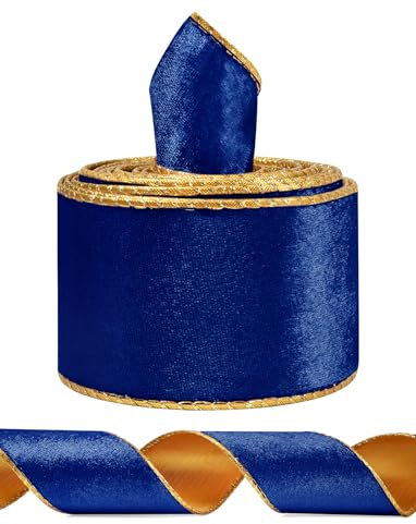 Blaues breites Samtband mit Draht für Weihnachtsbaum, Girlande, Kranz, 6,3 cm, 4,5 m