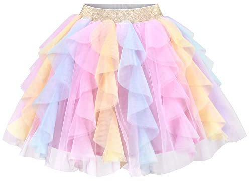 Girls Skirt Rainbow Layered Ruffle Fluffy Tutu Princess Party Birthday Age 11-12 Years