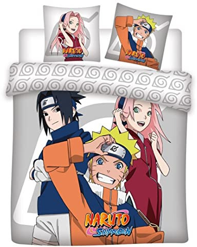 Aymax Bettwäsche für Doppelbett, Naruto, Sakura und Sasuke, Bettbezug 240 x 220 cm + 2 Kopfkissenbezüge 63 x 63 cm