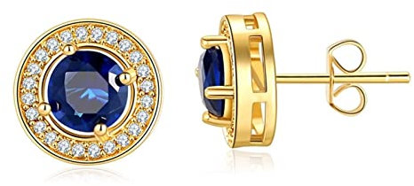 Hoisy 1 Paar Damen Ohrstecker Modeschmuck, Hochzeit Ohrringe Braut Ewigkeit Rund Gold Königsblau Ohrringe für Damen