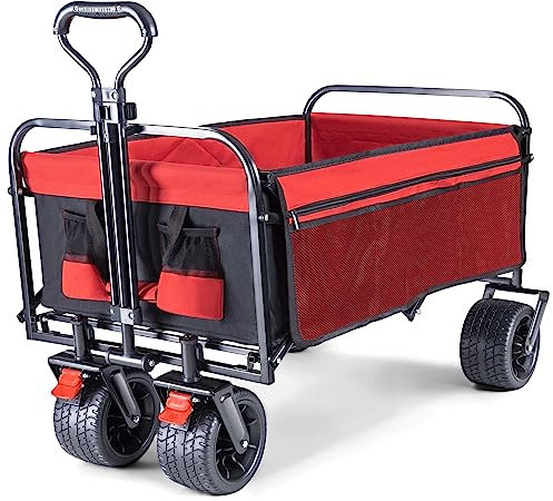 BedStory Beach Trolley Collapsible Festival Trolley All Terrain Big Wheels With Brakes for Outdoor Camping Picnic Garden Trolley on Wheels Folding Wagon Cart with 176LBS Large Capacity