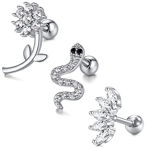 LAURITAMI 3stk Knorpel Ohrpiercing Chirurgenstahl 1.2mm 6mm Helix Tragus Ohrring Piercing Stecker Ohr Kristall Diamant