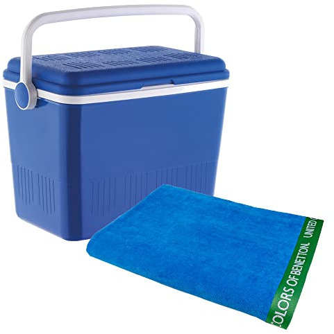 Nevera 42 Litros + Toalla de playa 90x160cm 380gsm velour 100%algodon azul