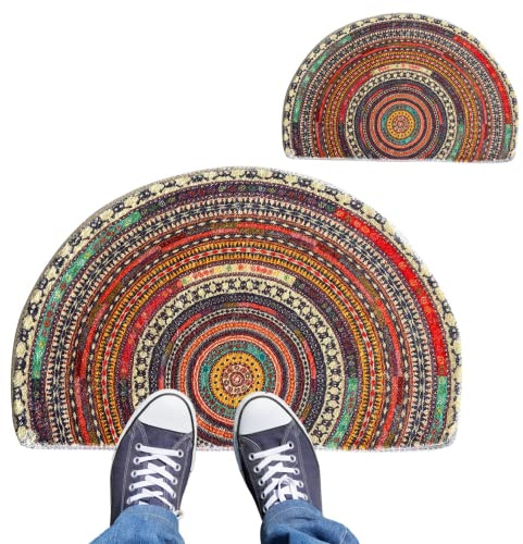 SunaOmni 2 Stück Outdoor-Matten für Haustür, 61 x 91,4 cm, halbrunder Teppich, Heimtextilien, Fußmatte, Boho-Eingangsteppich, halbrund, Teppich, Innenmatte, Boho-Fußmatte, dünne Fußmatte