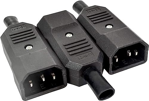 3-Pack AC 10A 250V Male Panel Mount Plug Adapter IEC 320 C14 | Power Connector Socket Black Screw Mount 3 Pins Inlet Power Plug Socket