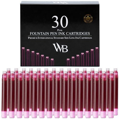 Wordsworth & Black Fountain Pen Ink Refills - Set of 30 Pink Ink Cartridges - International Standard Size - Length APPR 2.3 - Base Diameter APPR 0.24 - Disposable and Generic