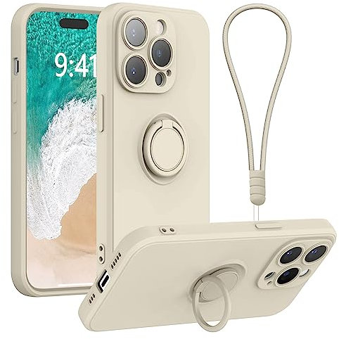 Galful Silicone Phone Case for iPhone 14 Pro with Wrist Strap Lanyard,Finger Ring Holder Magnet Car Holder Ultra Slim TPU Shockproof Protective Phone Case Cover for iPhone 14 Pro,White