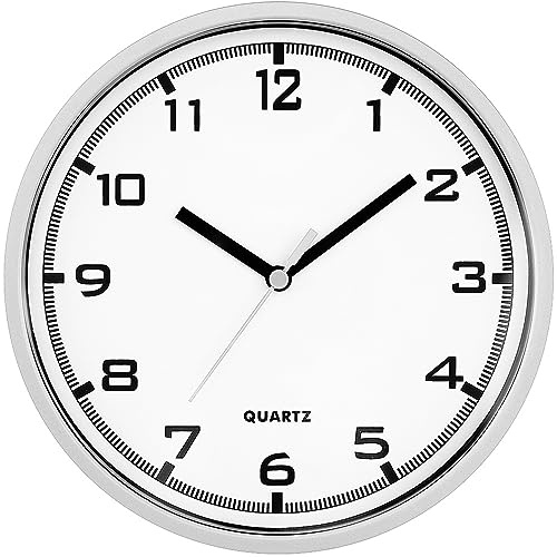 MPM Quality Design Wanduhr, Moderne Uhr, Wand-Deko aus Kunststoff, Silber/Weiß, Quarz-Schrittmotor, das ideale Accessoire für jeden Raum im Haus: Wohnzimmer, Schlafzimmer, Küche, Büro, Größe: ∅ 200 mm