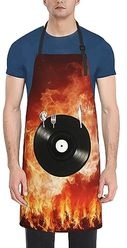 Fire DVD Printed Aprons Waterproof Apron Kitchen Apron Women Aprons Men Aprons With Pocket For Cooking Baking Painting Gardening, Black, One size