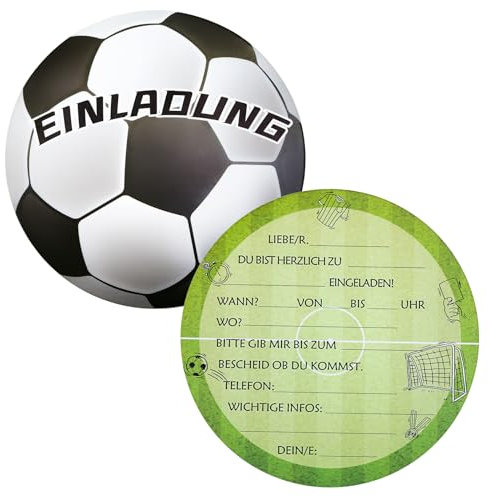 Aitsite 12x Einladungskarten Kindergeburtstag - Fußball Design Geburtstagsfeier Kinderparty Einladungskarte - Mädchen Jungen Kinder Eintritt Einschulung und Geburtstagseinladungen