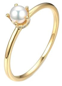 Ayoiow Ring 9 Karat Perlenkrone Verlobungsringe Damen