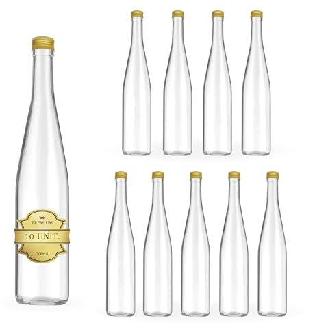 10x Bouteilles en Verre 700ml avec Bouchon à Vis Doré - Idéales pour Boissons Spiritueuses comme le Rhum, le Whiskey, la Vodka, ou pour Huile d'Olive, Eau et Liqueur