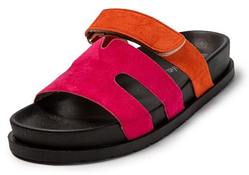 JOMIX Sandalias Mujer Verano con Banda Ajustable Chanclas Mujer Piel Sandalias Mujer Comodas Playa Piscina Mar Sandalias Elegantes, Fucsia Naranja, 36 EU