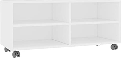 QZZCED Meuble TV avec roulettes - Blanc - 90 x 35 x 35 cm - En matériau dérivé du bois - Pour salon, chambre à coucher