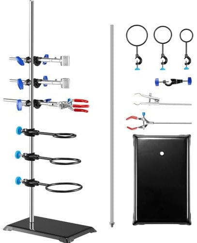VEVOR Supporto da laboratorio, set di supporto per storta da laboratorio, supporto da laboratorio in acciaio da 23,6 e base in ghisa da 8,3 x 5,3, include morsetti per matracci