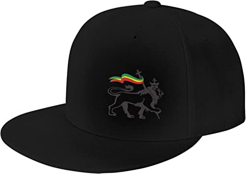 Coordaya Rasta Lion of Judah Flat Brim Baseball Cap Herren und Damen Verstellbare Mütze Schwarz, Schwarz , One size