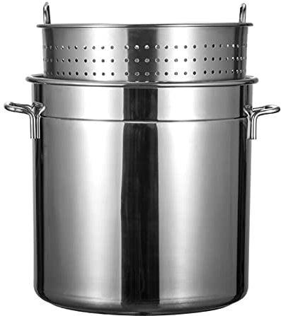 Crawfish Seafood Turkey Fryer Pot - Stainless Steel Stockpot with Strainer Basket and Steamer for Outdoor Cooking and Home Brewing,13.8in/50 Quart/12.5 Gallon