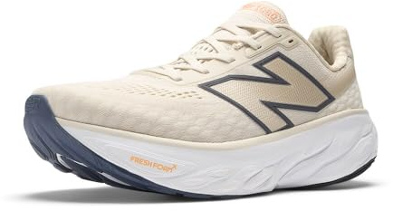 New Balance Men's Fresh Foam X 1080 V14 Running Shoe, Sea Salt/Vintage Indigo/Hot Mango, 44.5 EU