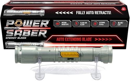 POWER SABER - Rouge - Sabre Laser pour Enfants dès 6 ans - Extensible et Rétractable Automatiquement - Jouet Laser Lumineux Réaliste et Sûr - Combat Intergalactique - 30cm/ Déployé 89 cm