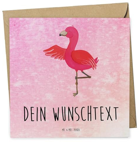 Mr. & Mrs. Panda Personalisierte Deluxe Karte Flamingo Yoga - Personalisierte Geschenke, Namaste, Vogel, Personalisierte Hochzeitskarte, Grußkarte