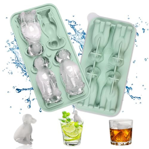 Zamety Eiswürfelform Silikon, Eiswürfelbehälter mit Deckel, Labrador Eiswürfelform mit Deckel, 4-Fach Eiswürfelform Groß, Grün Eiswürfelform Silikon mit Deckel, Eiswürfelformen für Cocktail Whisky