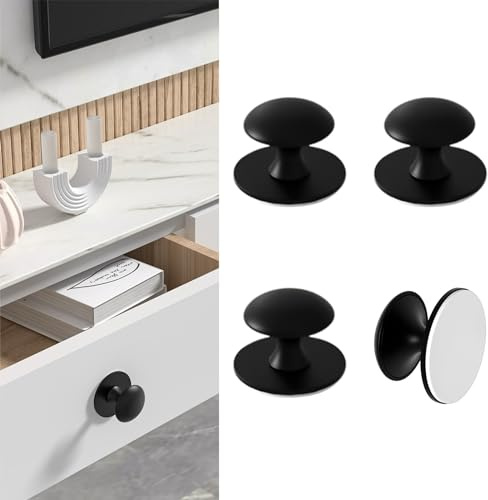 CcHhyyt 4 Stück Selbstklebende Knöpfe für Schrank Schwarz Selbstklebende Schrankknöpfe aus Edelstahl Knauf zum kleben für Schubladen Duschtür Spiegelschrank Glastür Türknauf ohne Bohren Möbelgriffe