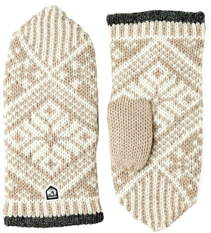 Hestra Unisex Nordic Wool Mitt, Gestrickte Fäustlinge mit Retro-Design für kaltes Wetter & Alltag für Damen & Herren - Beige/Offwhite - 10