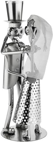 BRUBAKER Schraubenmännchen Hochzeitspaar - Braut mit Schleier und Bräutigam mit Zylinder - Geschenk für Hochzeit, Hochzeitstag oder Verlobung - Handarbeit Eisenfigur Metallfigur - Deko Figur
