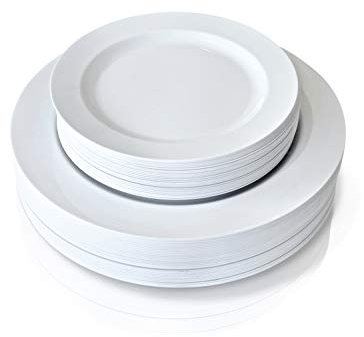 Set di 40 piatti in plastica riutilizzabili da 10,25 pollici, 26 cm, grandi piatti in plastica nero e 7,5 pollici, piccoli piatti da dessert con bordo oro/argento/oro rosa, adatti per matrimoni,