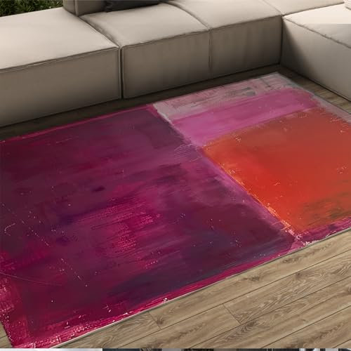 BYLEEHOMED Color Block Area Teppiche Lila-Rot und Orange Indoor Rutschfester rechteckiger Teppich Vintage Waschbarer Teppich für Eingangsbereich Wohnzimmer 120x180cm