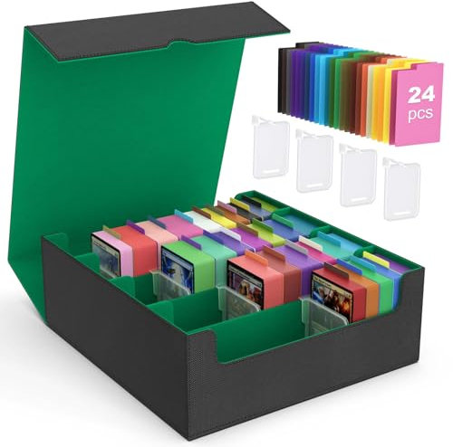 MoKo Sammelkarten Aufbewahrungsbox, 3000+ MTG Deck Box mit 24 bunten Trennwänden & 4 Fächern, Spielkarten Box Sammelkarten Aufbewahrung für TCG, The Gathering, YuGiOh, PTG, Sportkarten - Grün